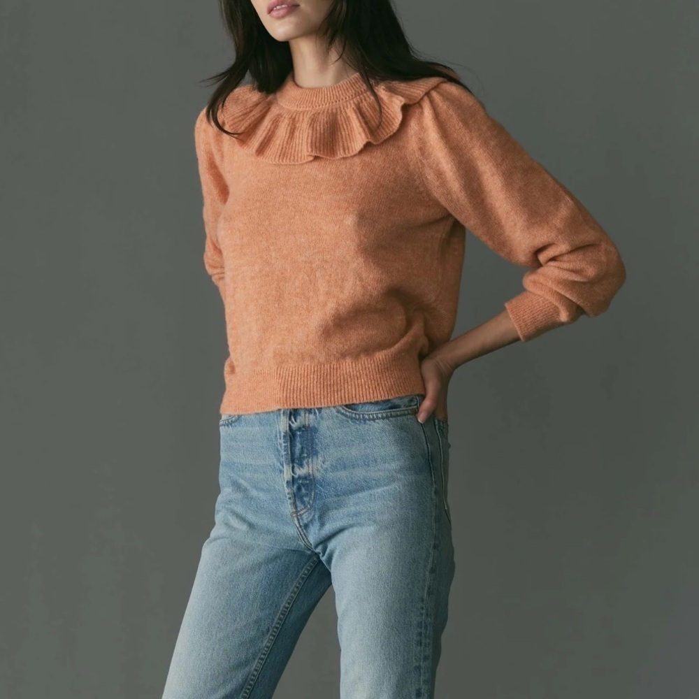 NWT Doen Azaria Ruffle Alpaca Wool Sweater Coral XS